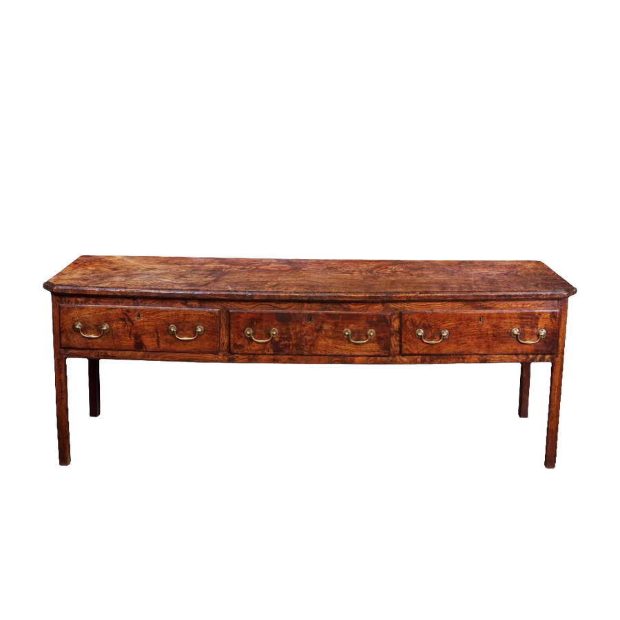 Magnificent Welsh elm dresser base with four drawers and brass handles by Collection CK20 circa 1750 Georgian style
