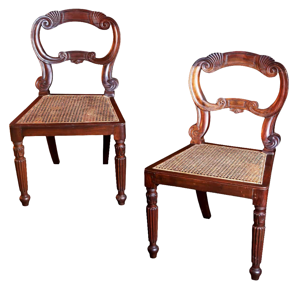 Pair of 19th century South Indian hardwood side chairs with cane seats by Collection EE30, elegant colonial design