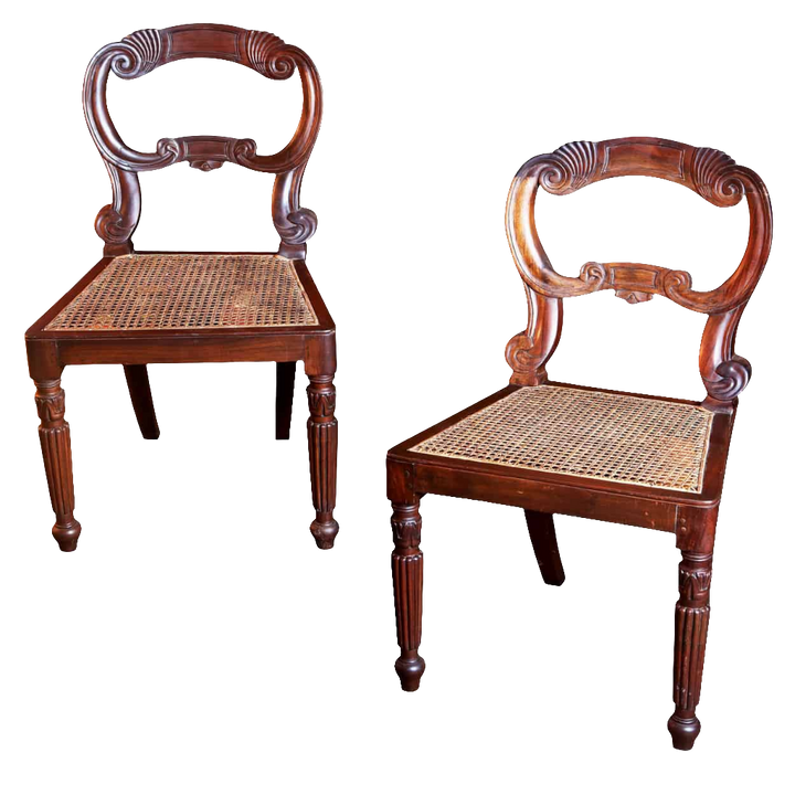 Pair of 19th century South Indian hardwood side chairs with cane seats by Collection EE30, elegant colonial design