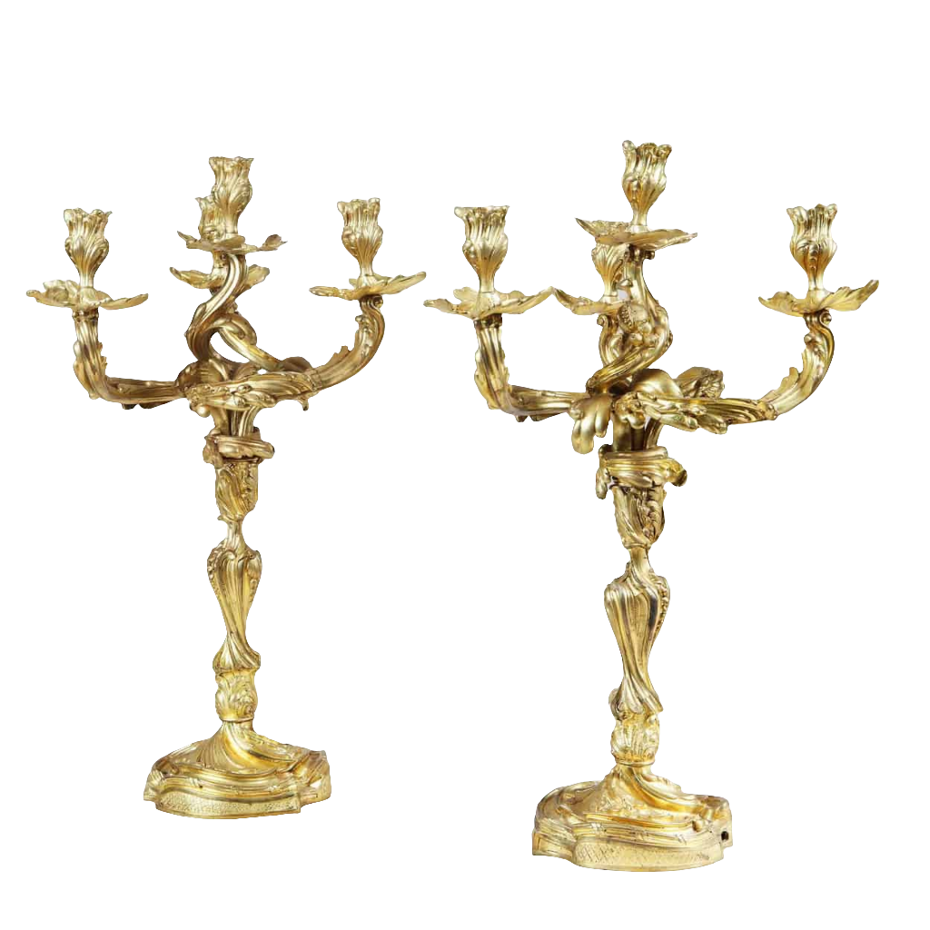 Pair of Louis XV Style Four-Light Ormolu Candelabra