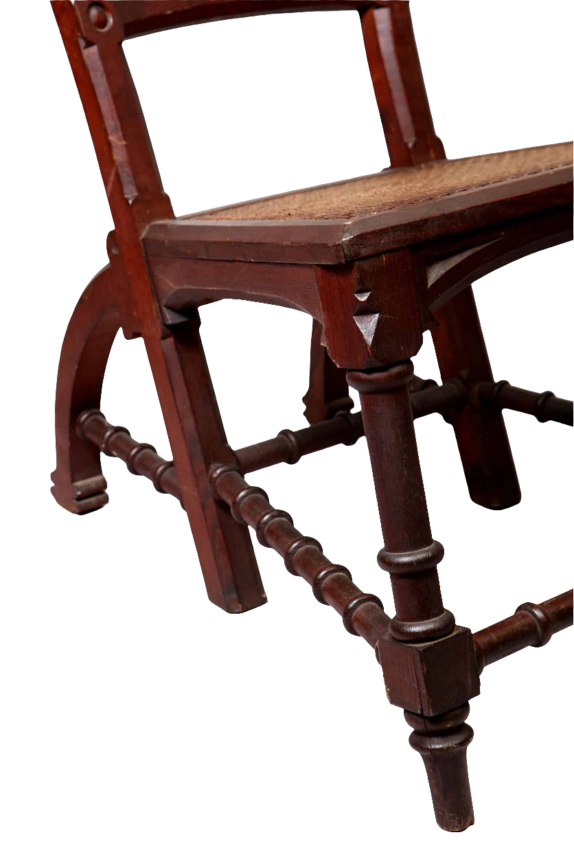 Close-up of a late 19th-century Spanish Barcelona Chair with hand-caned seat by Collection EE30