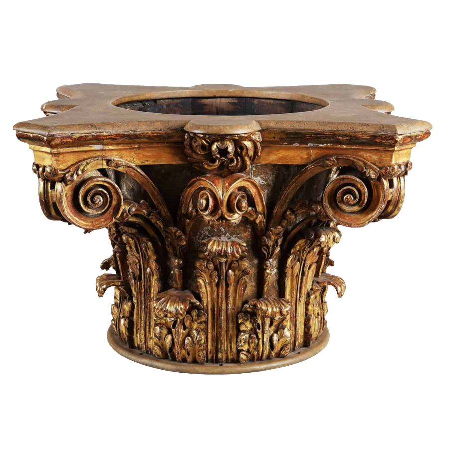 Giltwood Corinthian capital jardiniรจre with intricate acanthus carving and gilded finish by Collection CK20, circa 1800 England.