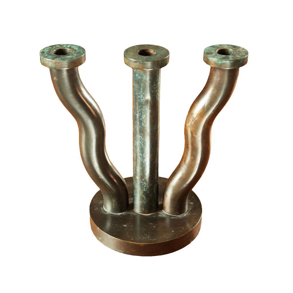 Mid Century Bronze Three Branch Candelabra