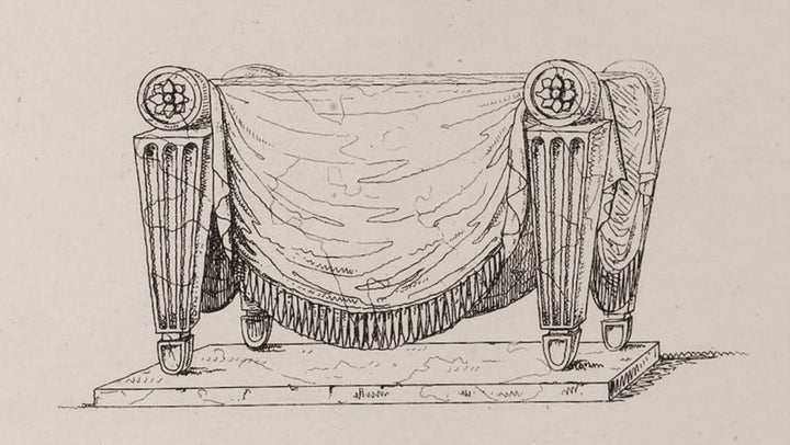 Centre Table after a Design By Charles Heathcote Tatham (1772-1842) detailed architectural drawing of ornate stool design.
