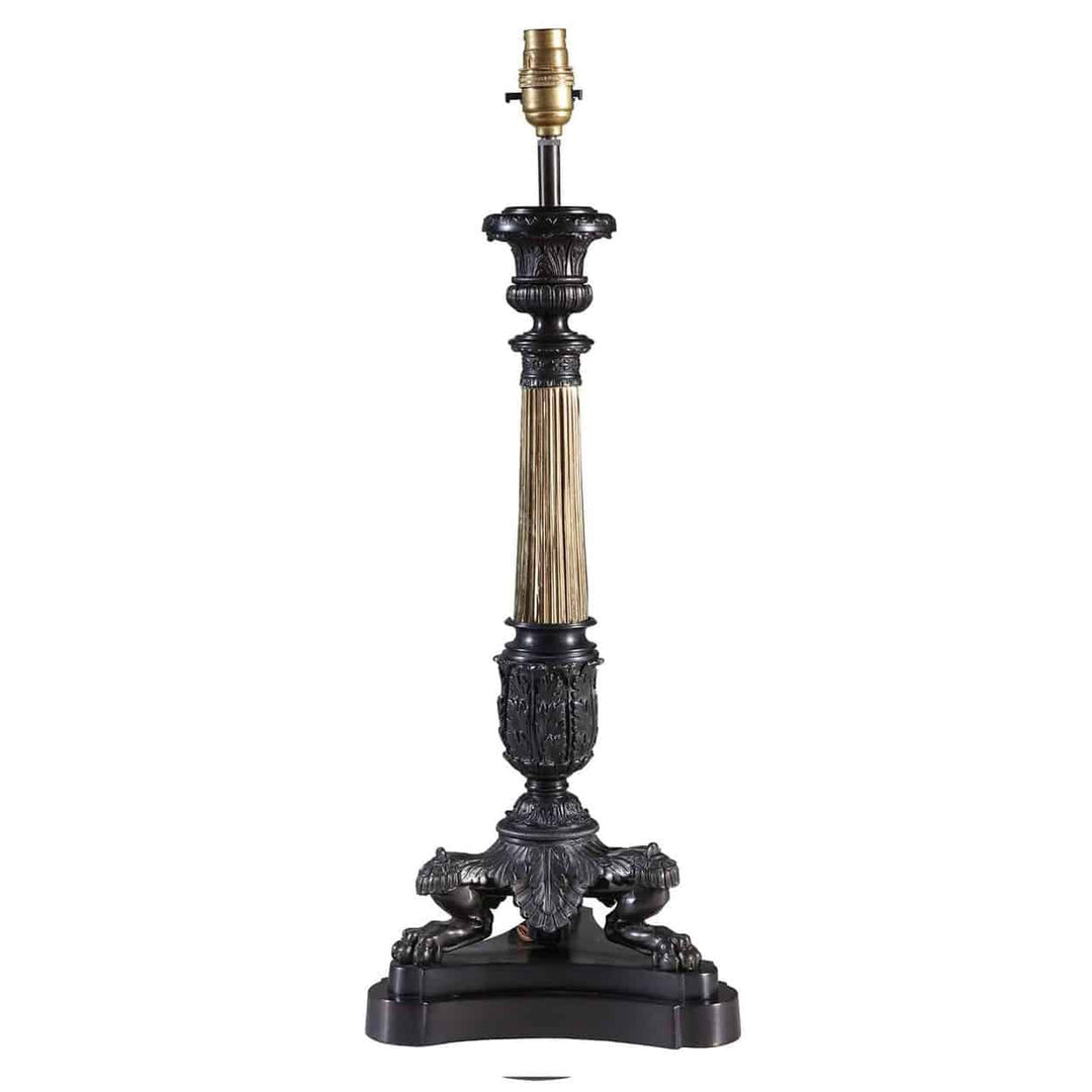 DARK BRONZE TRIPOD COLUMN TABLE LAMP BY THE NEO CLASSICAL LAMP CO. AJ3 Black with ornate neoclassical design and tripod base