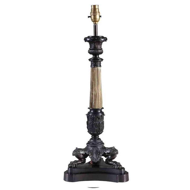 DARK BRONZE TRIPOD COLUMN TABLE LAMP BY THE NEO CLASSICAL LAMP CO. AJ3 Black with ornate neoclassical design and tripod base