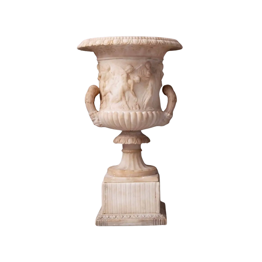 Grand Tour inspired Borghese Vase in alabaster with mythological motifs by Collection CK20, circa 1800 Italy.