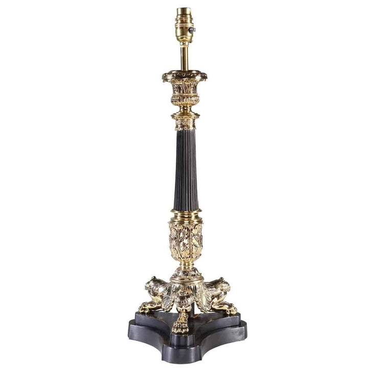 DARK BRONZE TRIPOD COLUMN TABLE LAMP BY THE NEO CLASSICAL LAMP CO. AJ3 Black with intricate gold detailing on black base