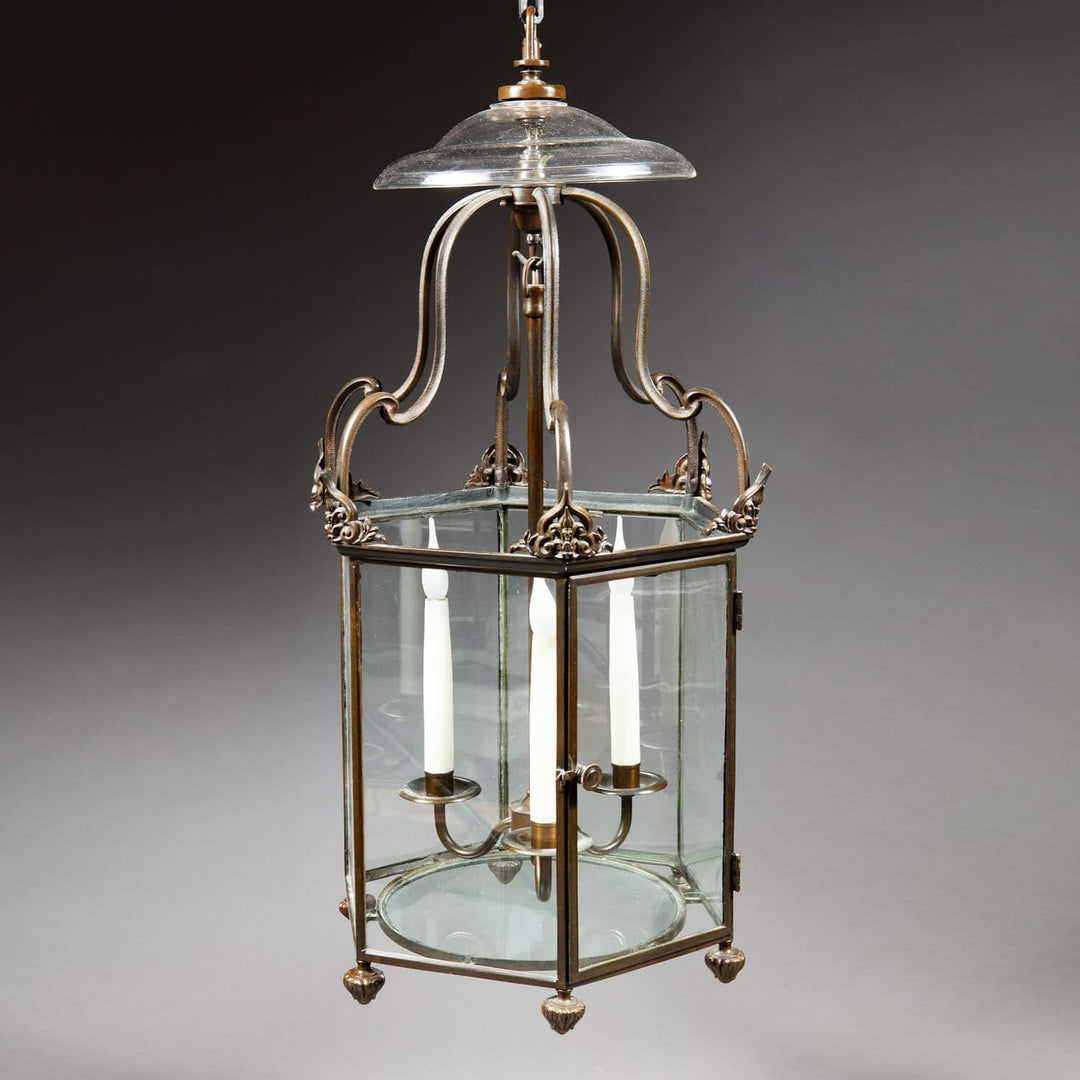 A Regency bronze hexagonal lantern