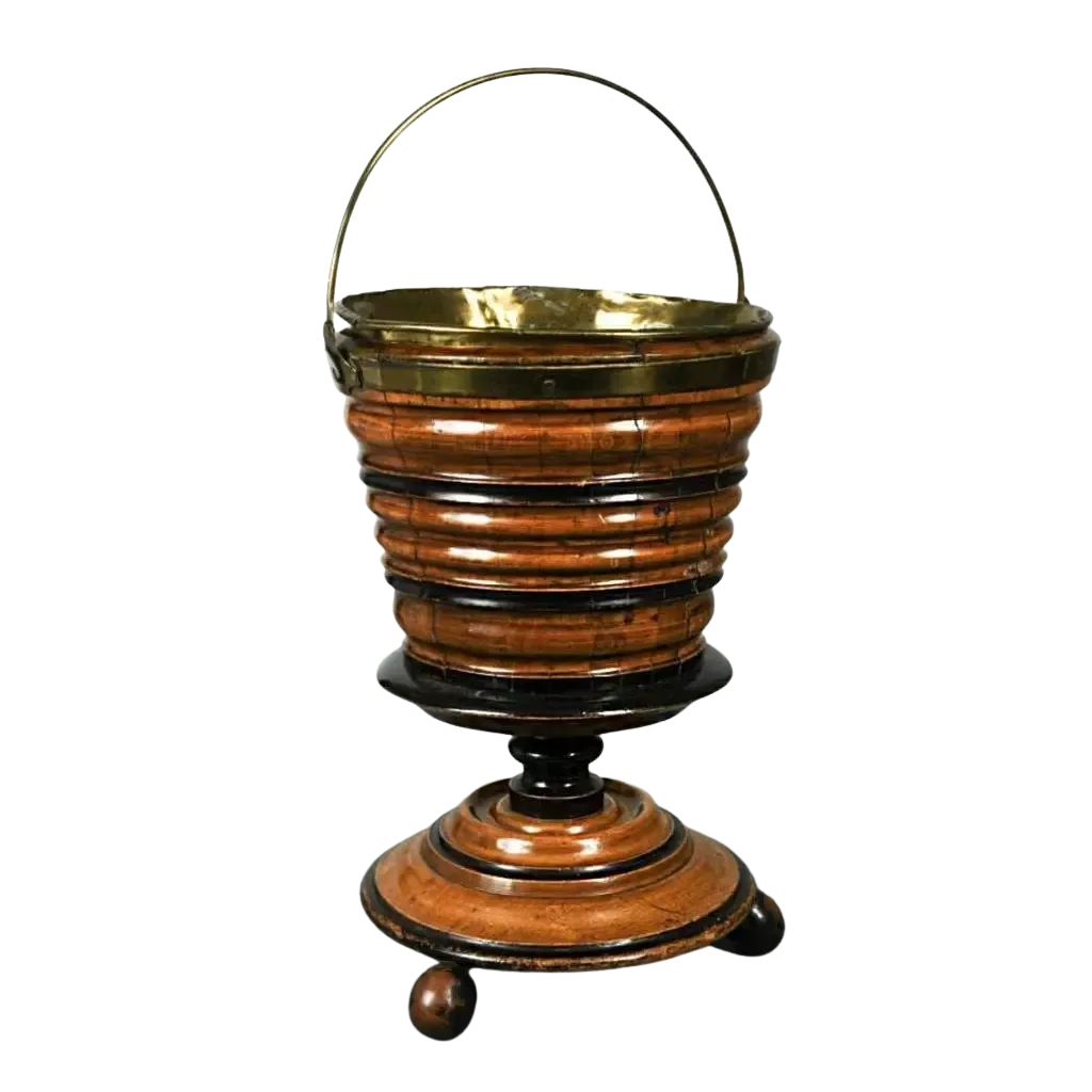 19TH CENTURY TURNED FRUITWOOD DUTCH HOT COAL BUCKET