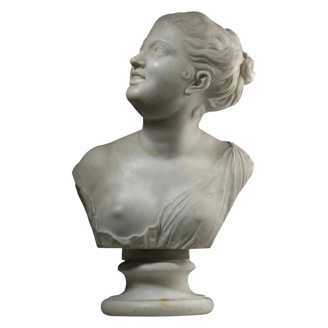 Italian 18th Century Marble Bust of a Girl, late 18th century, detailed sculpture of a smiling girl in marble.