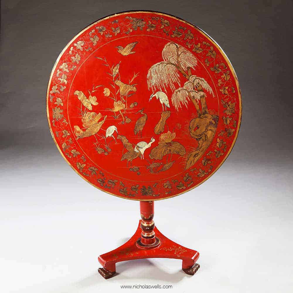 Chinese Export Red Lacquer Tilt Top Table