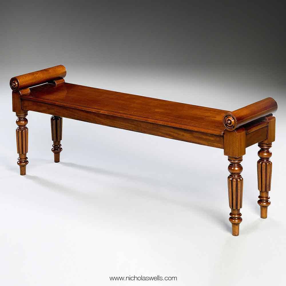 English Antique William IV Mahogany Hall Bench