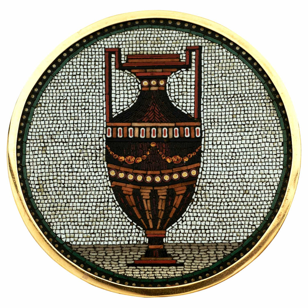Roman Grand Tour Souvenir Micromosaic Roundel of a Vase