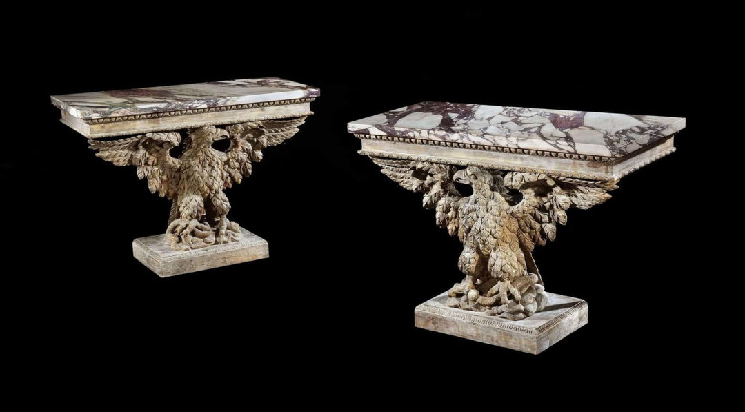 Exceptional Pair 19th Century Carved Pine Eagle Console Tables