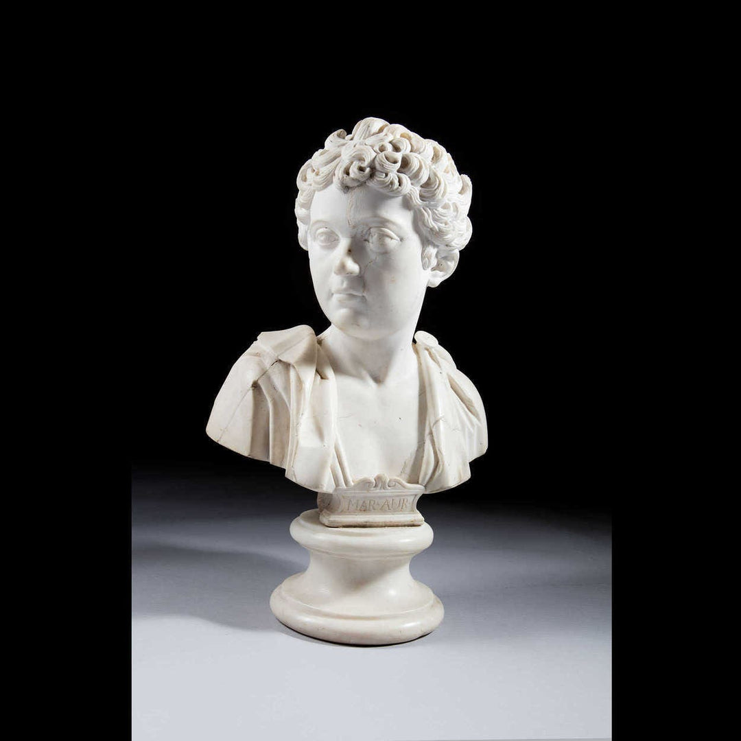 Grand Tour White Marble Bust Of Marcus Aurelius As A Boy