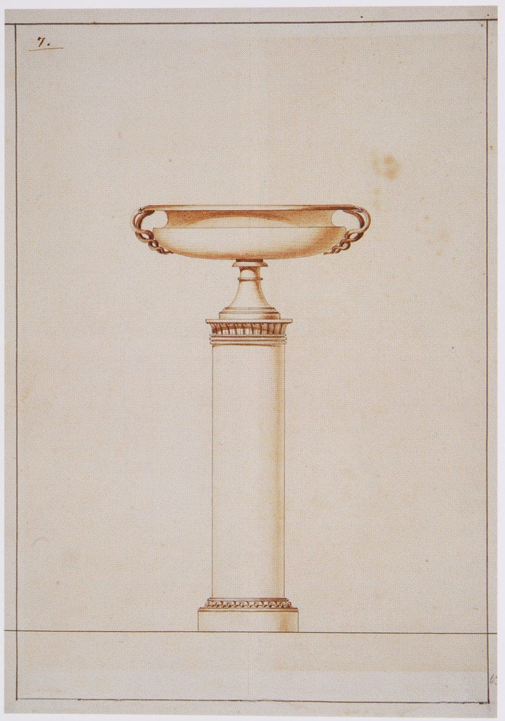 Lorenzo Bartolini Neo-Classical marble tazza with entwined snake handles on a decorative column illustration.