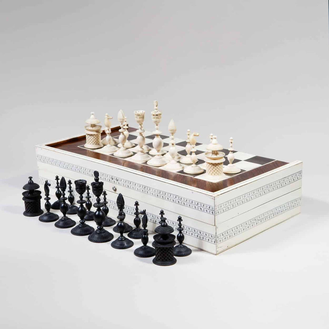 Fine 19th Century Vizagapatam Chess & Backgammon Set