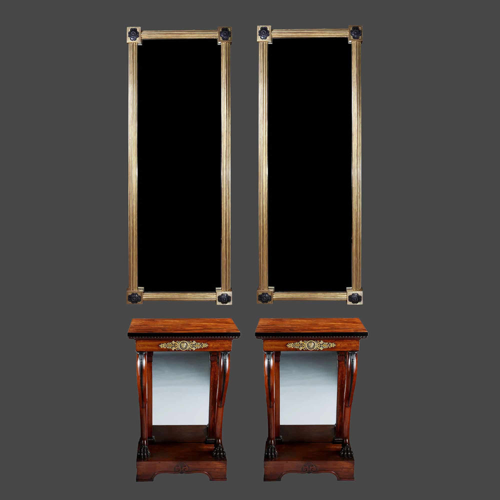 Pair of Tall Regency Giltwood Pier Mirrors with reeded frames, England circa 1850, height 203 cms, width 76 cms.