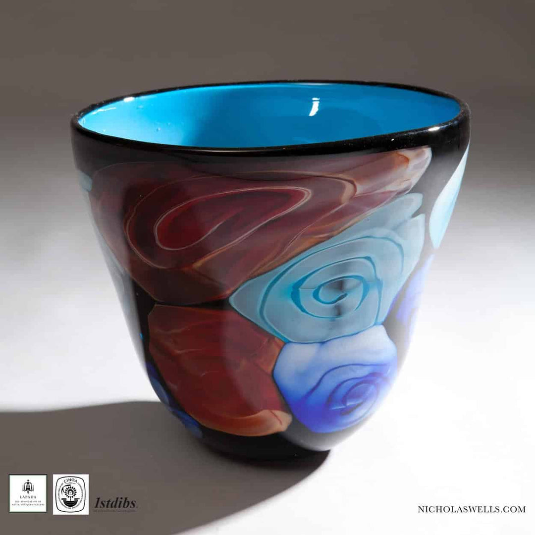 Murano Art Glass Vase With Blue And Blobs Of Colour