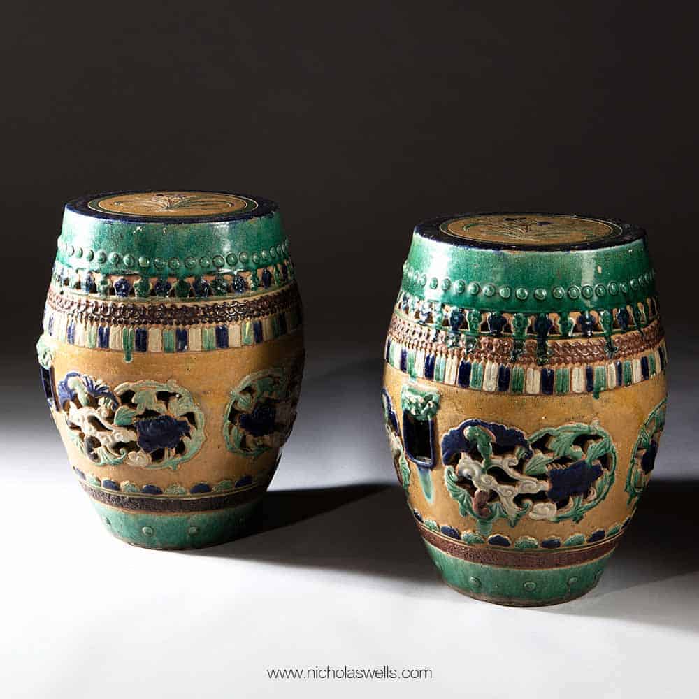 Pair Of Chinese Pottery Garden Stools / Tables