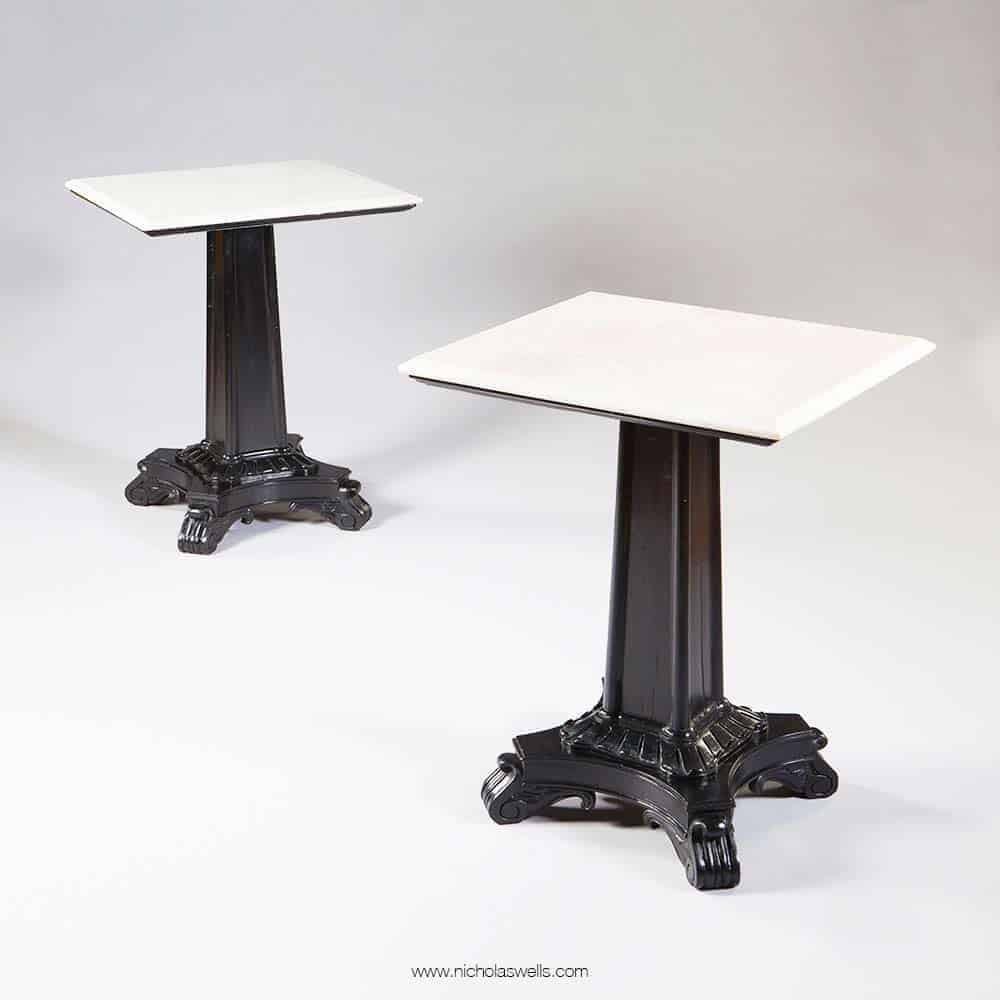 Pair Of Ebonised Pedestal Occasional Tables