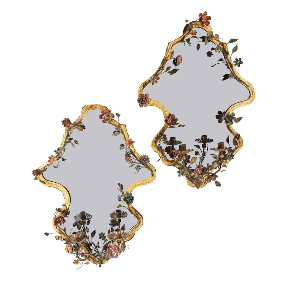 Pair Of Italian Tole Painted And Gilt Mirrors