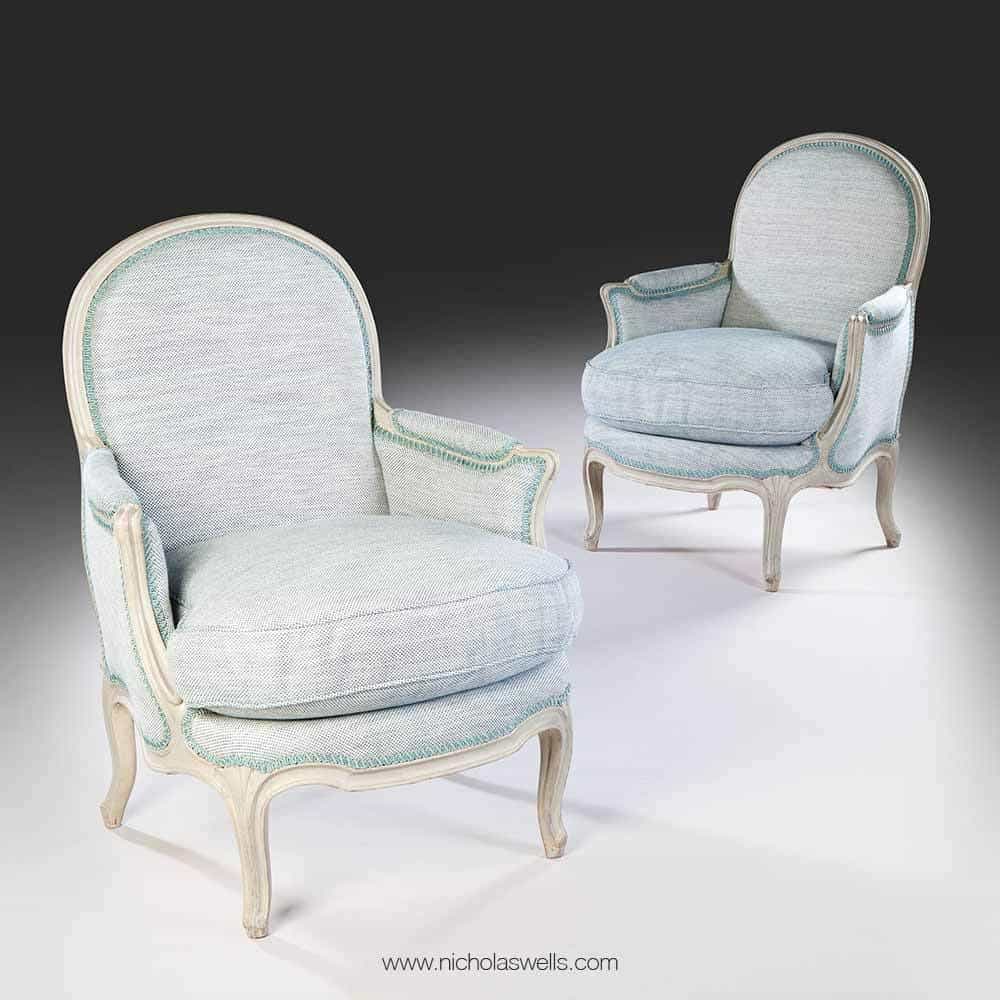 A Pair Of Painted French Louis XV Bergere Armchairs