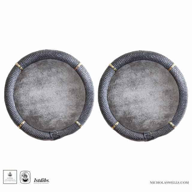 Pair Of Polished Cast Iron Ouroboros Snake Mirrors
