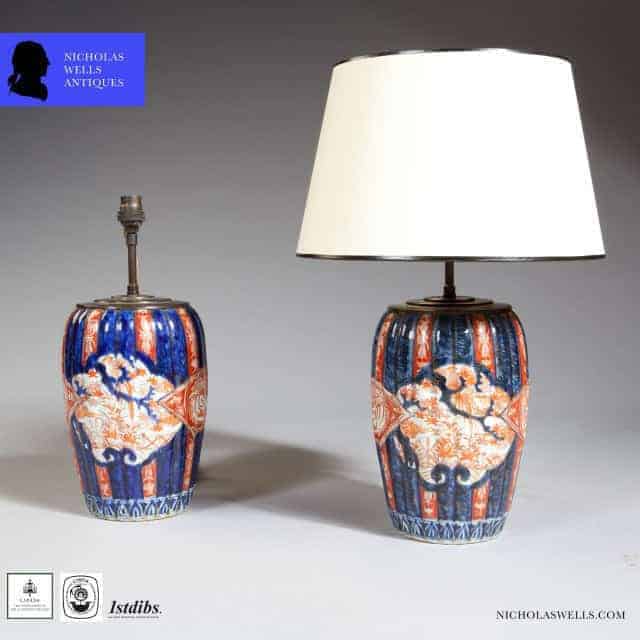 Pair Small Japanese Imari Porcelain Antique Table Lamps