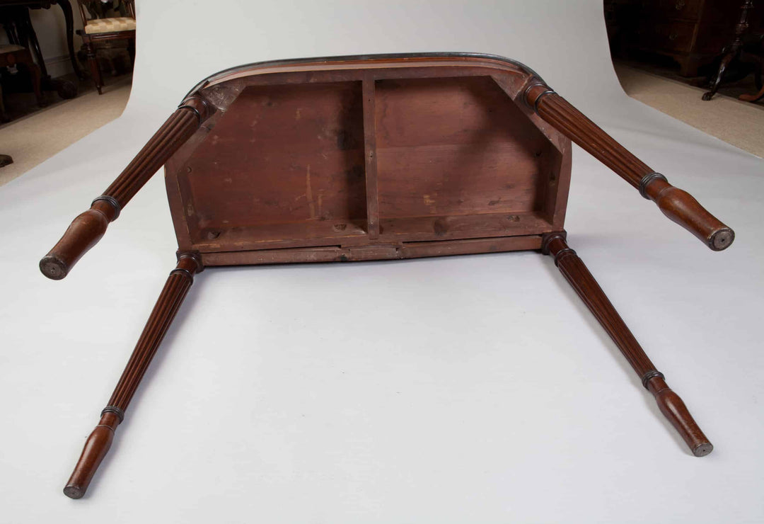 Pair Of George III Hepplewhite Mahogany Card Tables Attributed To Gillows showing underside and fluted tapering legs.