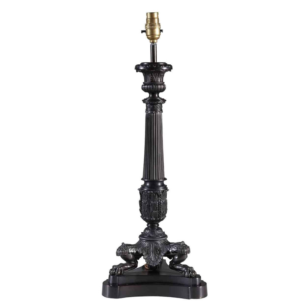 DARK BRONZE TRIPOD COLUMN TABLE LAMP BY THE NEO CLASSICAL LAMP CO. AJ3 Black with ornate detailed base and column design