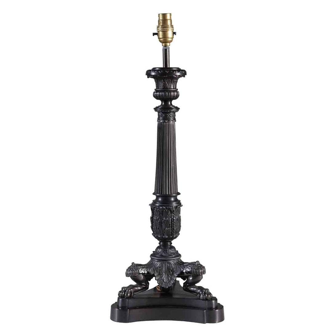 DARK BRONZE TRIPOD COLUMN TABLE LAMP BY THE NEO CLASSICAL LAMP CO. AJ3 Black with ornate detailed base and column design