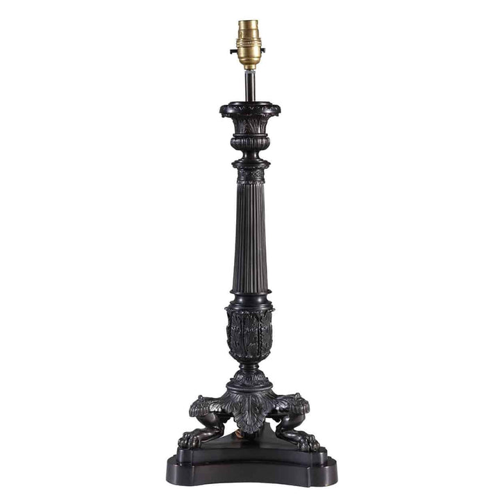 DARK BRONZE TRIPOD COLUMN TABLE LAMP BY THE NEO CLASSICAL LAMP CO. AJ3 Black with ornate detailed base and column design