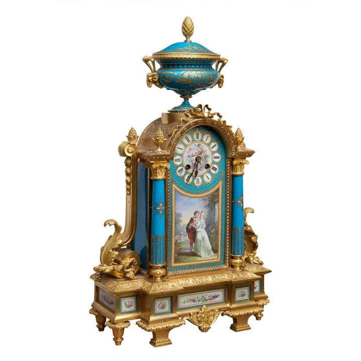 Napoleon III Sevres and ormolu clock with courting couple scene by Nicholas Wells Antiques circa 1870