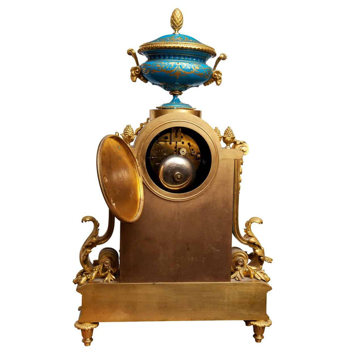 Late 19th-century Napoleon III Sevres and ormolu clock with krater vase, Nicholas Wells Antiques.