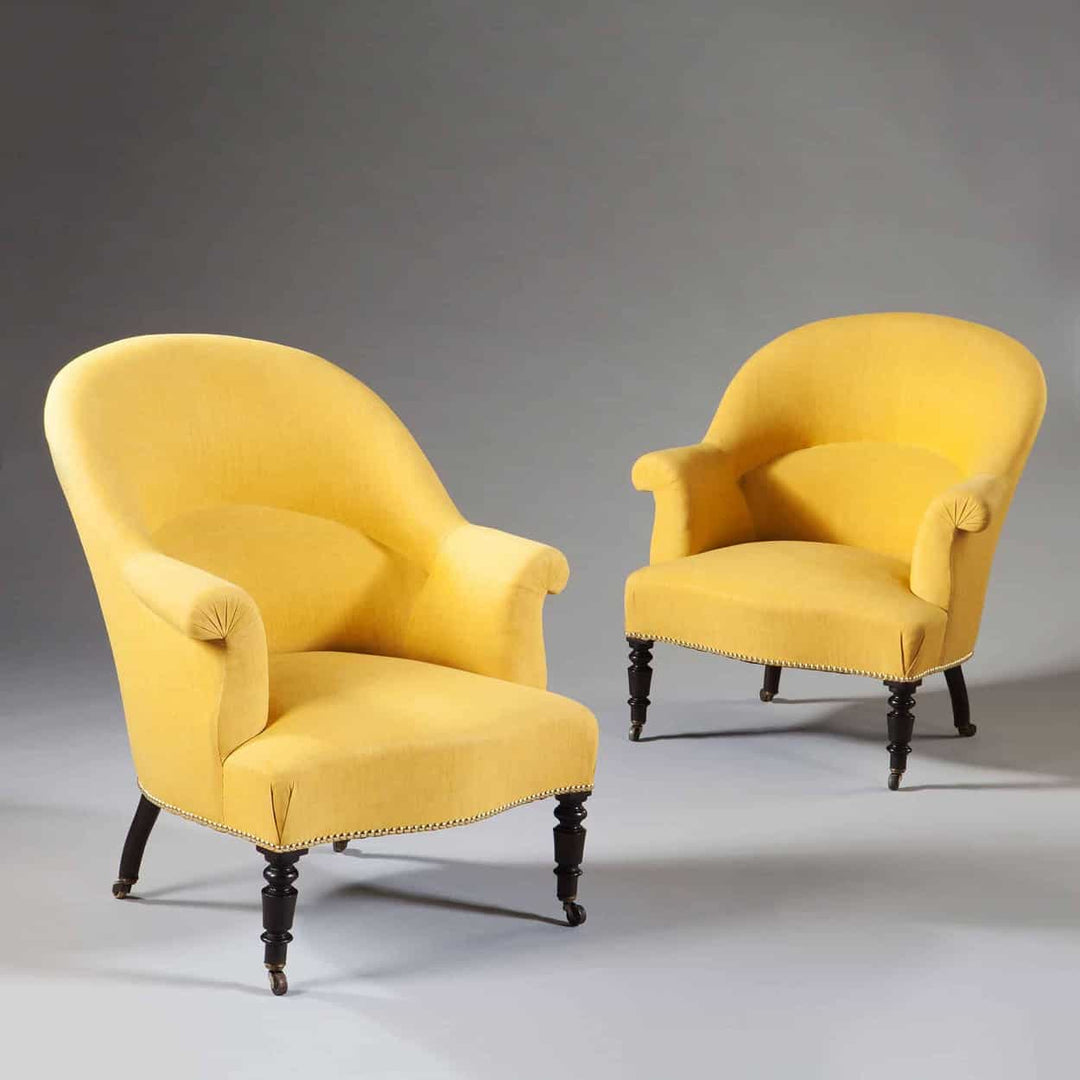 Pair Of French 19th Century Yellow Tub Bergere Armchairs