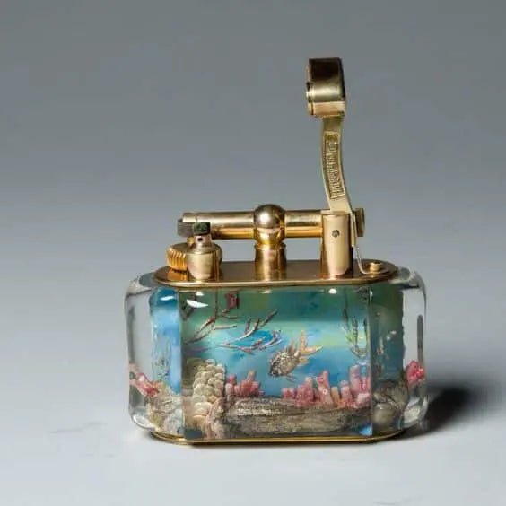Sold Gold Half Giant Dunhill Tropical Aquarium Table Lighter