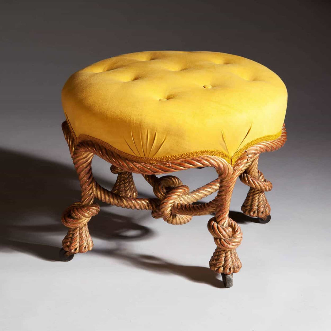 French Giltwood Knotted Rope Twist Fournier Stool