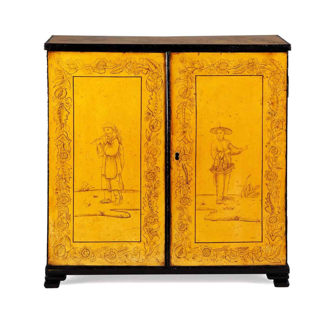Small Regency Yellow Japanned Lacquer Table Top Cabinet