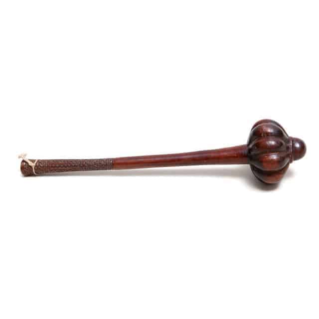 Lobed Tribal Fijian Ula Throwing Club featuring nine lobes and intricate handle carvings from Fiji, circa 1750.