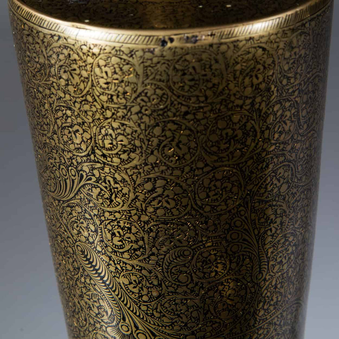 Pair Of Mogal Style Damascened Brass Table Lamps with intricate floral patterns, India circa 1900, 55 cm height.