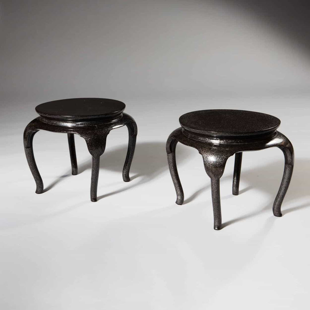 Pair Of Japanese Circular Nashiji Lacquer Low Tables