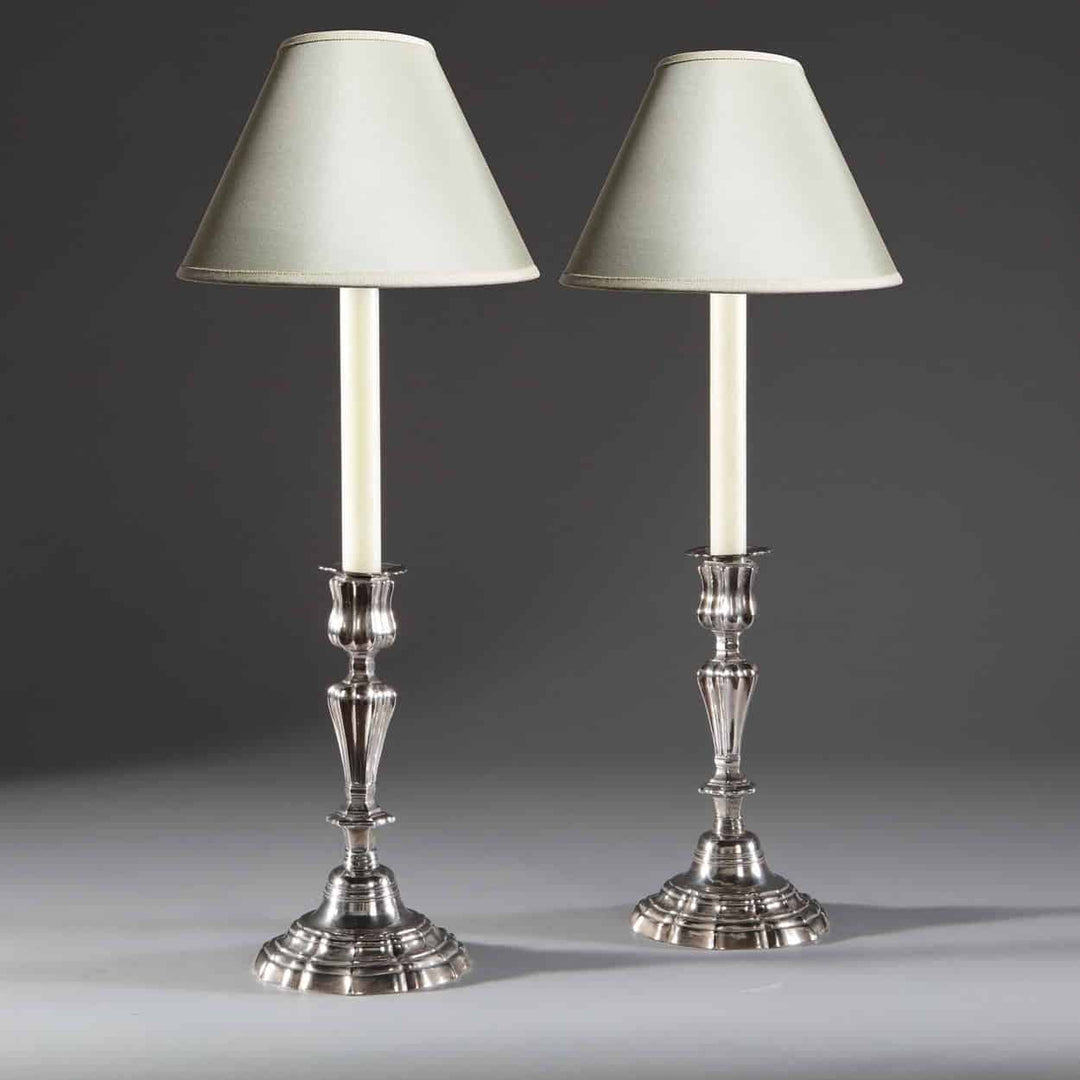 Pair Of 18th Century Silvered Bronze Candlestick Lamps