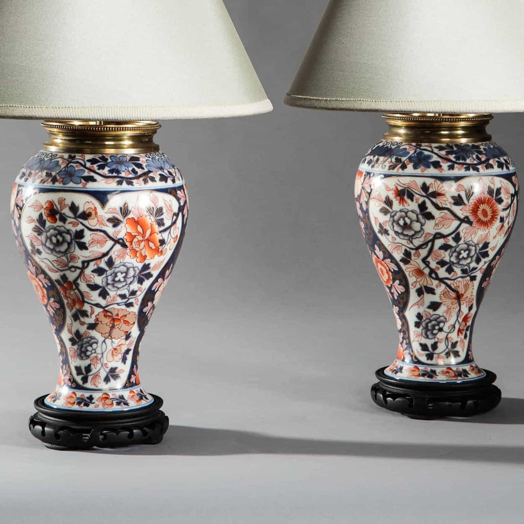Pair Of Bayeux Porcelain ' Veuve Langlois ' Imari Antique Table Lamps