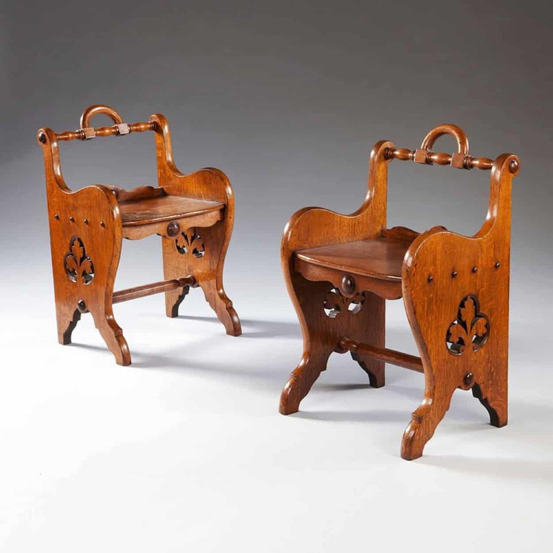 A Pair Of Oak Arts And Crafts Stools