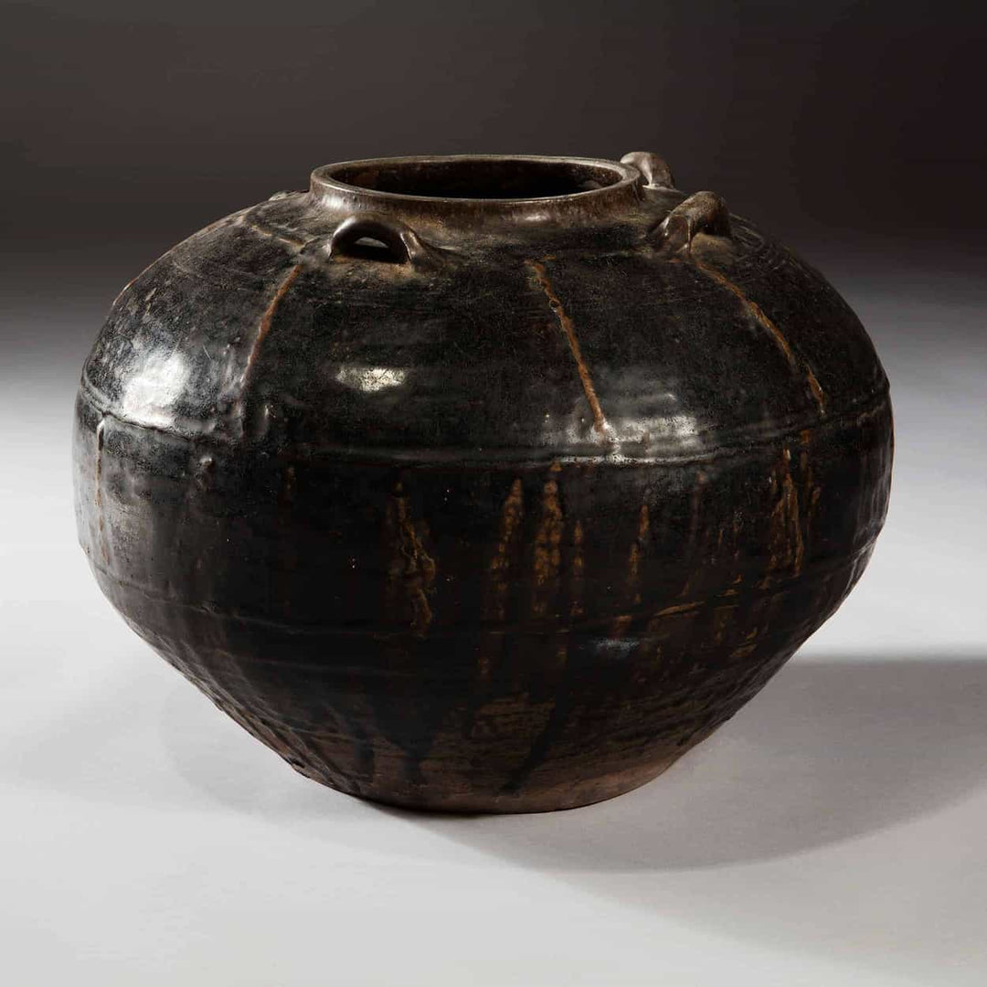 Squat South China Black Brown Glazed Storage Jar