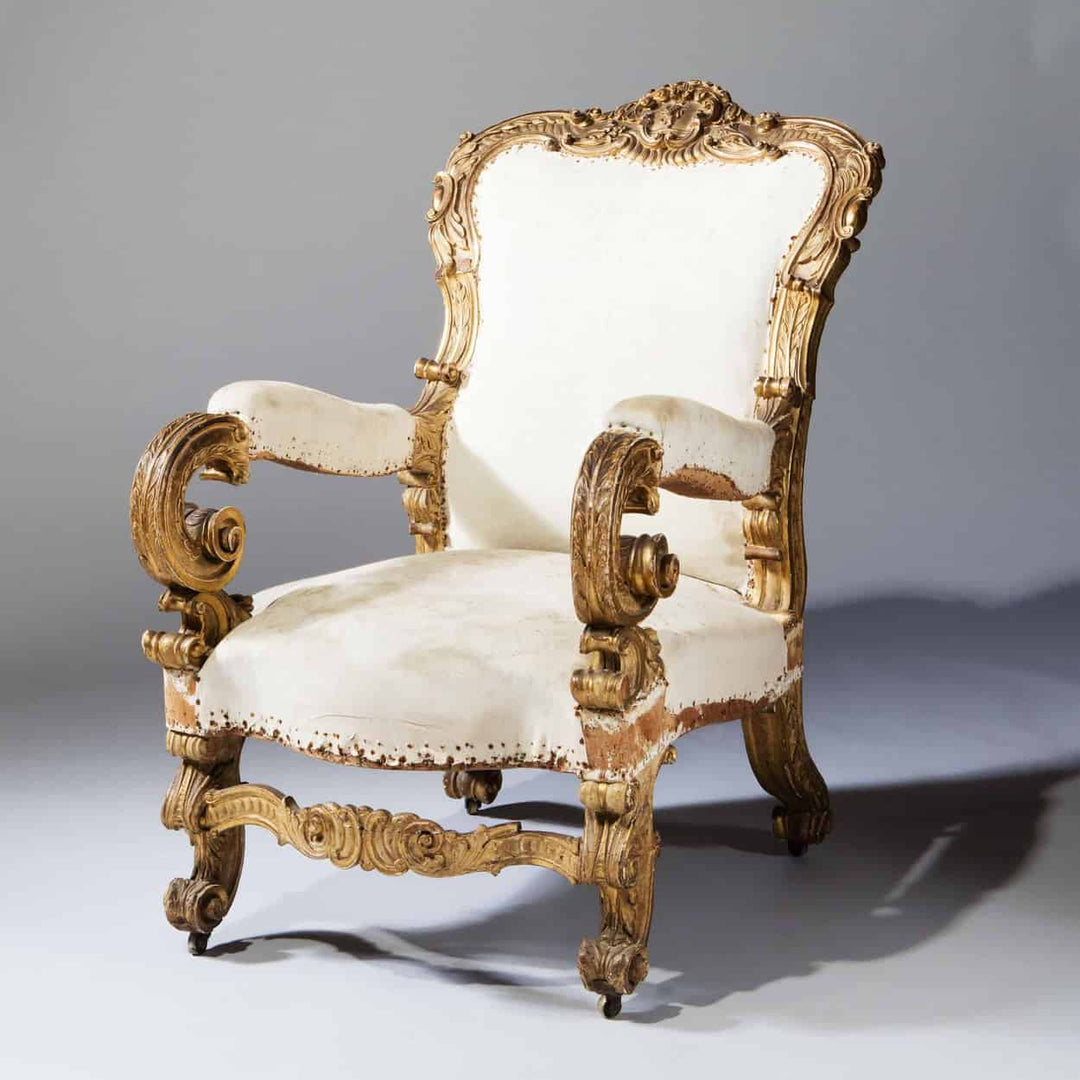 French or Italian Carved Giltwood ArmChair