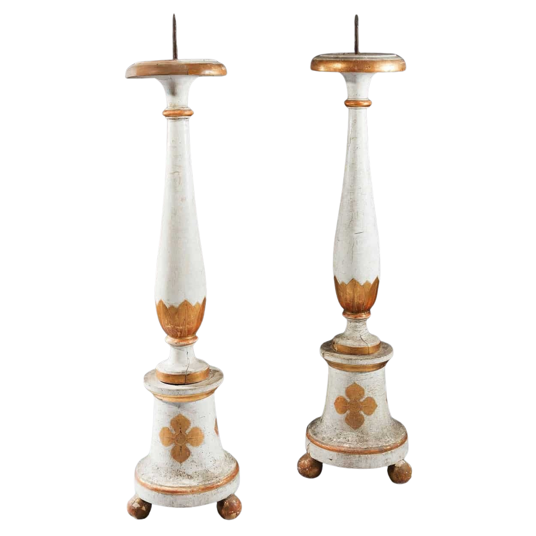 Pair Of White And Gold North Italian 18th Century Torcheres