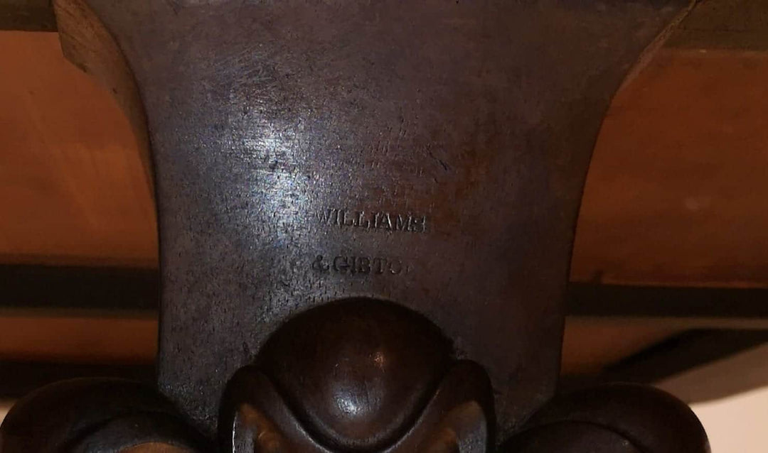 William IV Irish Rosewood Library Table By Williams & Gibton close-up of carved leg with maker’s stamp Williams & Gibton